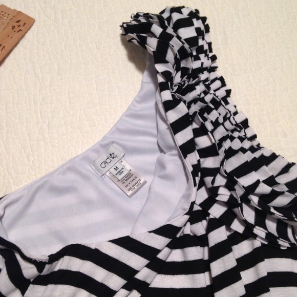 Cache Dress Ruffle One Shoulder Stripes Stretch M - Picture 6 of 7